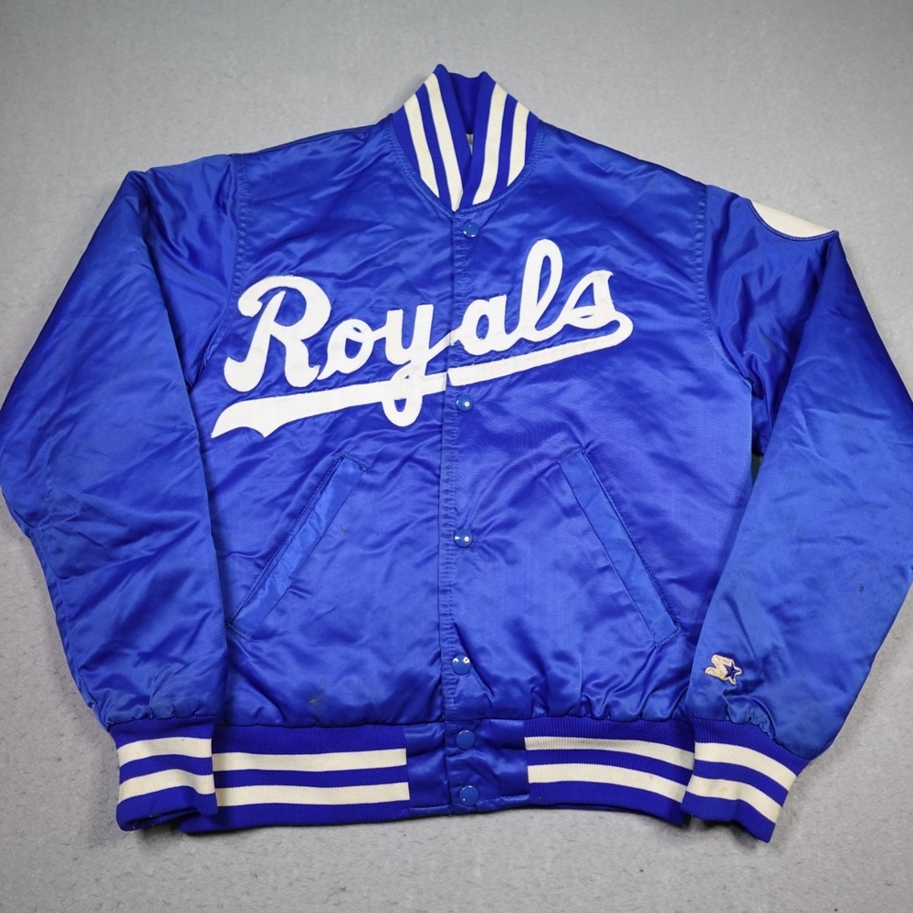 Vintage Starter Kansas City Royals Jacket Mens S Blue MLB Satin Bomber Snap